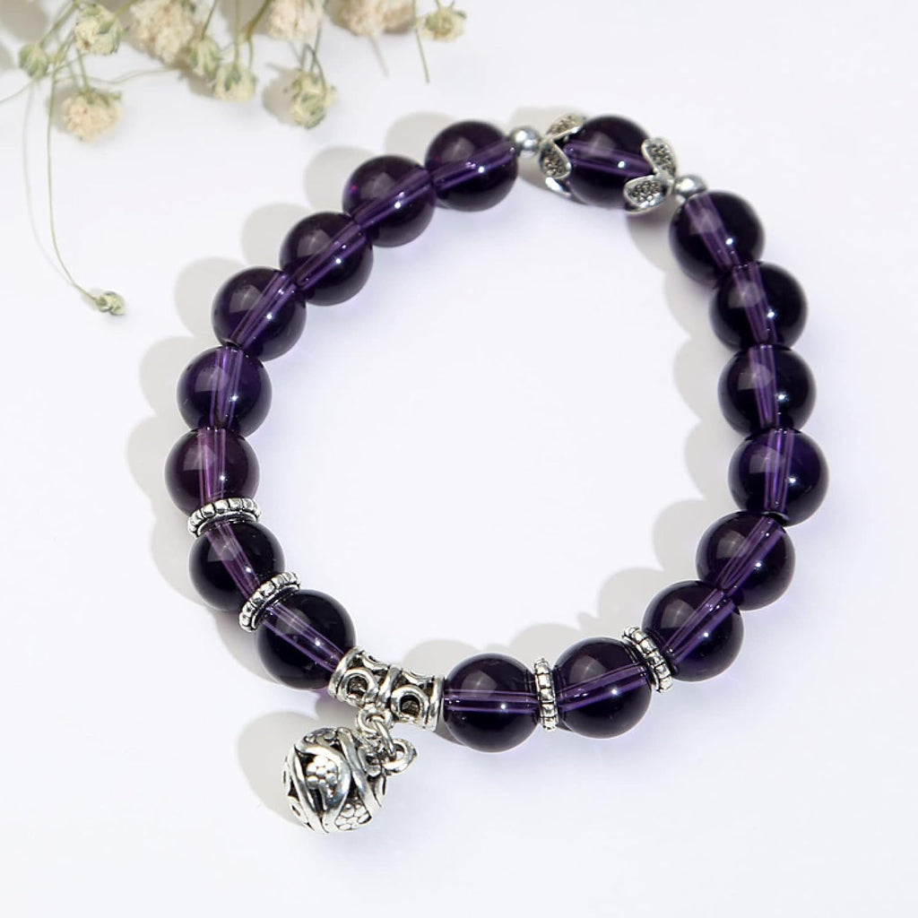 10mm White Green Purple Black Crystal Stone Beads Women's Bracelets Vintage Bracelet,Amethyst