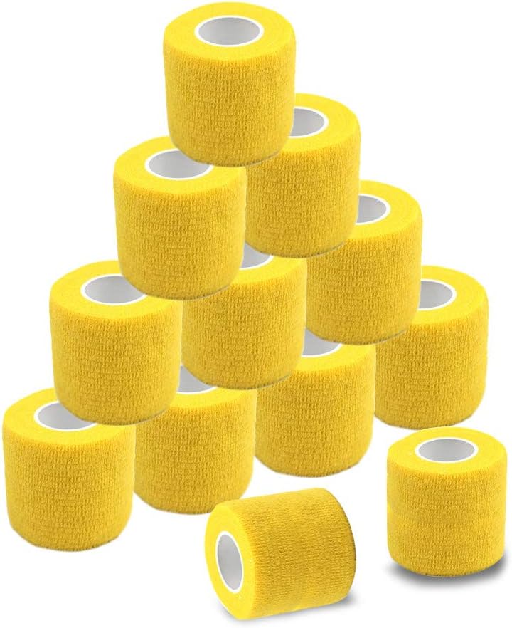 Self Adherent Wrap Tape Medical Cohesive Bandages Flexible Stretch Athletic Strong Elastic First Aid Tape for Sports Sprain Swelling and Soreness on Wrist and Ankle 12 Pack 2Inch X 5Yards(Yellow)