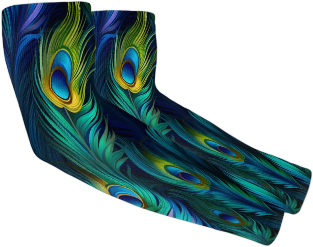 Peacock Arm Sleeve Cover UV Protective for Adult Youth Compression Peacock Feather Arm Sleeves with Thumb Hole for Outdoor Driving Cycling,Running,Fishing,Gardeners