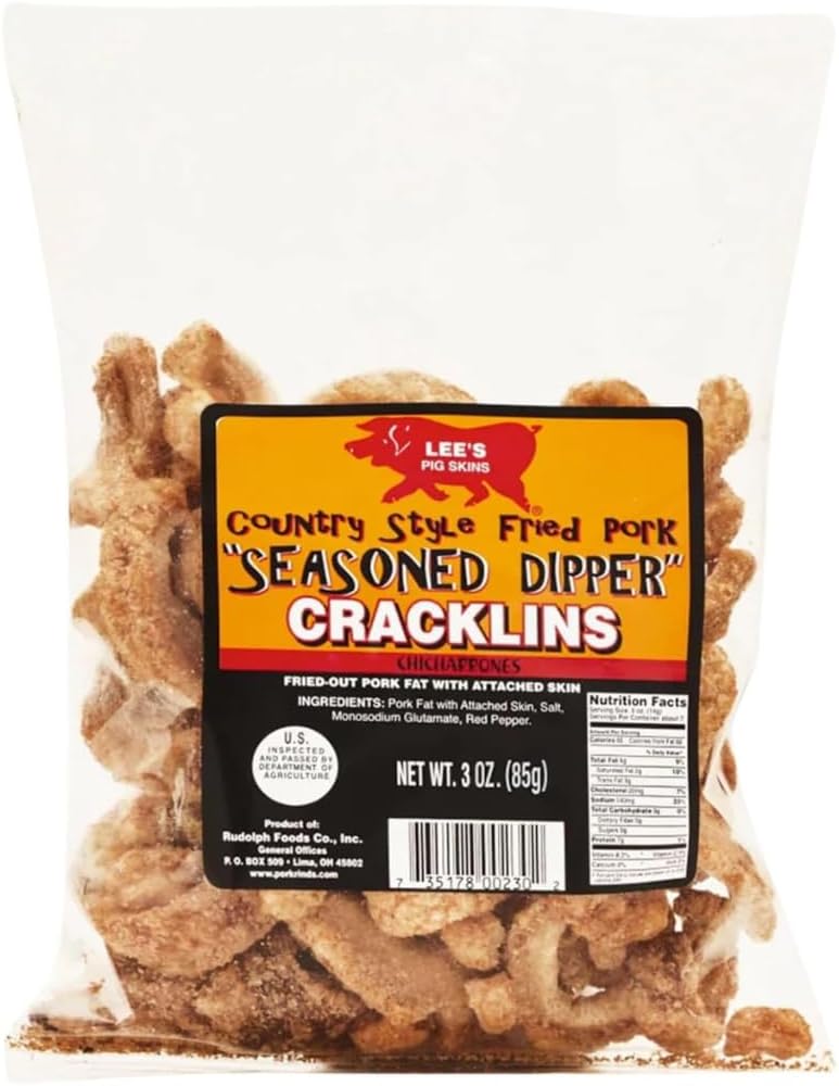 Lee's Seasoned Dipper Fried Pork Cracklings | Cracklins, 3 oz (12 Count)
