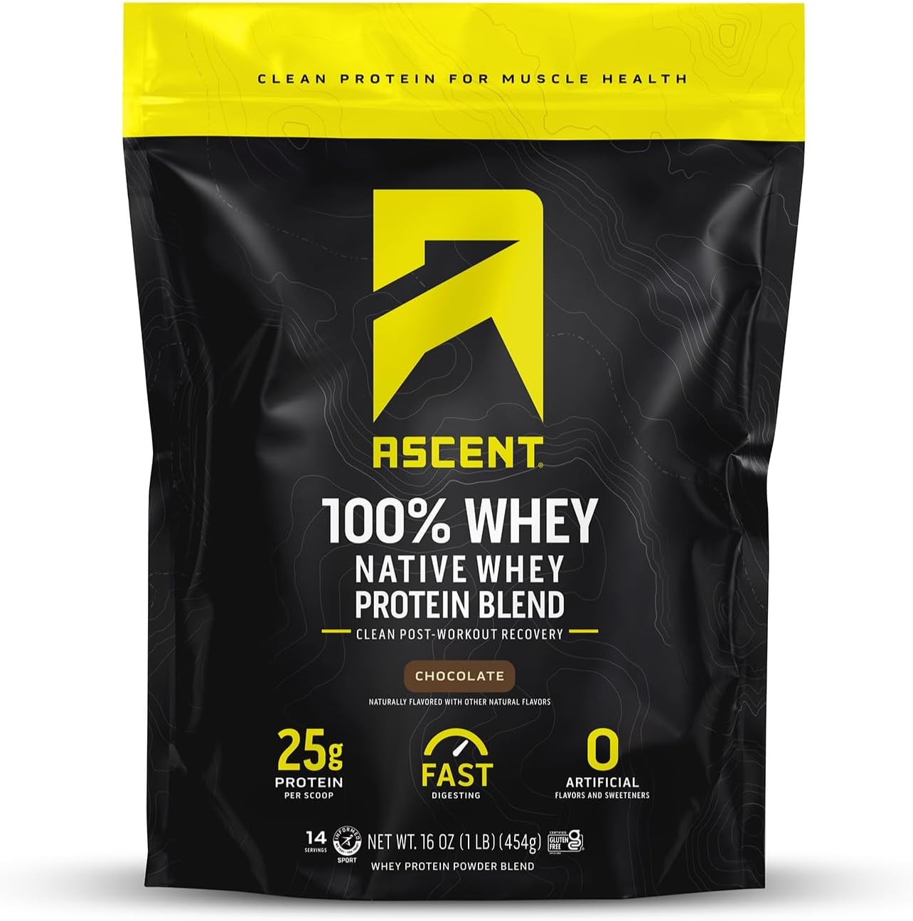 Ascent 100% Whey Protein Powder - Post Workout Whey Protein Isolate, Zero Artificial Flavors & Sweeteners, Gluten Free, 5.5g BCAA, 2.6g Leucine, Essential Amino Acids, Chocolate 1 lb