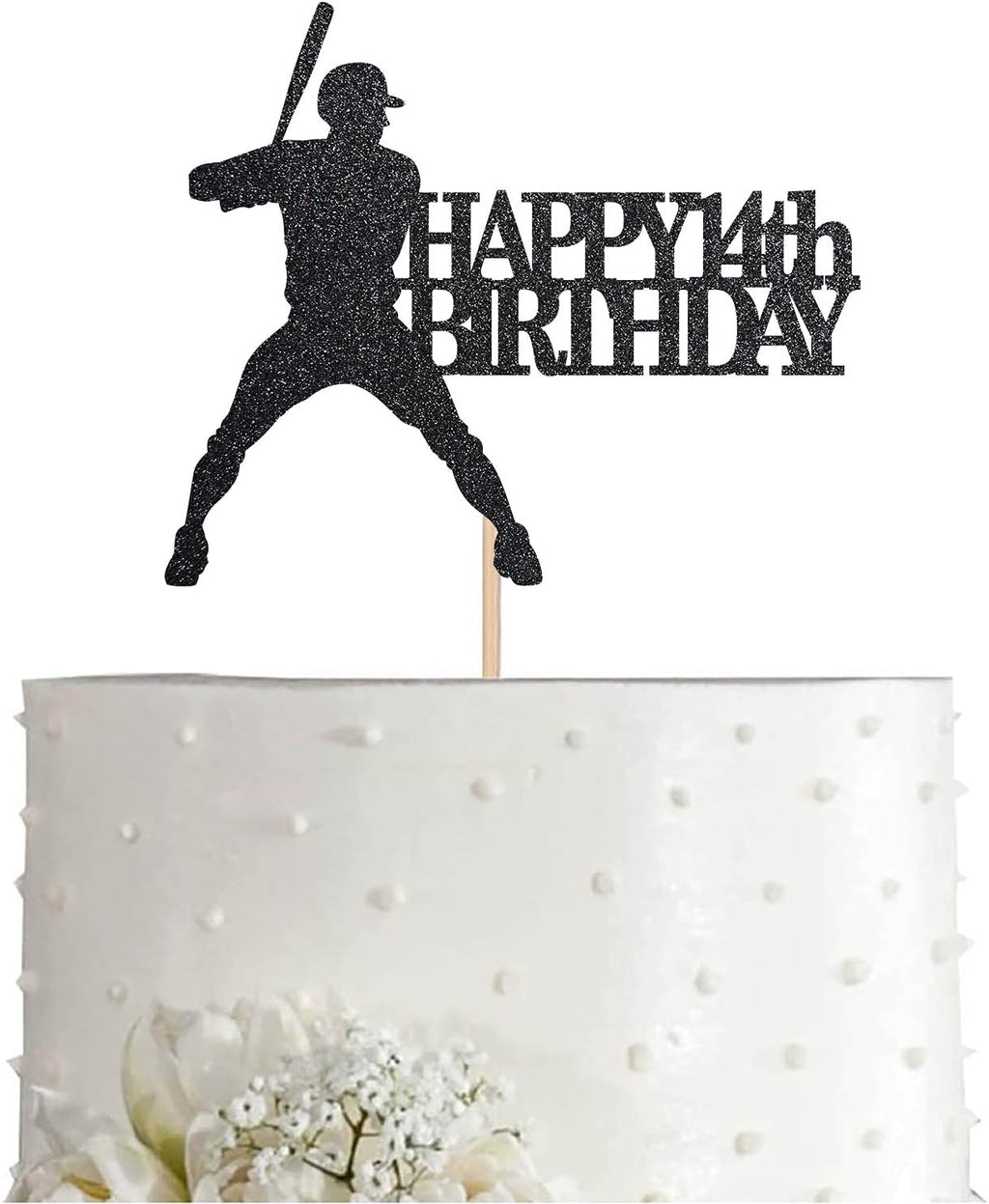 Black Baseball 14 Birthday Cake Topper, Glitter Happy 14th Birthday Party Decoration