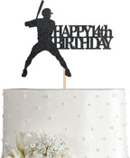 Black Baseball 14 Birthday Cake Topper, Glitter Happy 14th Birthday Party Decoration