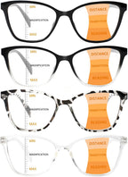 4 Pack Progressive Multifocus Reading Glasses for Women Men Blue Light Blocking Readers with Spring Hinge