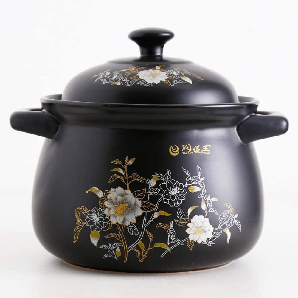 TEmkin Terracotta Stew Pot Clay Casserole Pot Ceramic Casserole - High temperature cooking, even heating and good heat insulation effect-Black_Capacity 3.8L (Black capacity 3.8L)