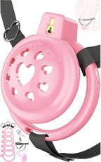 Lovely Pink Male Chastity Cage, Lightweight Chastity Devices with Soft Silicone Head 6 Cock Rings, Penis Bondage Gear Cock Cage Adult Toys with Invisible Lock, Male Chastity Belt BDSM Sex Toys for Men