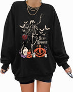 Halloween Sweatshirt for Women Oversized Dancing Skeleton Shirt Spooky Skull Graphic Pullover Pumpkin Gift Top