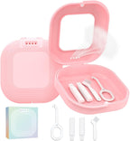 HEMILAB® Retainer Case with Mirror, Slim Aligner Case with Vent Holes, Compatible with Invisalign, Mouth Guard Box with Retainer Removal Tool, Pink