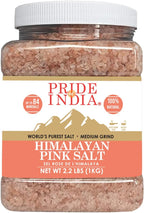 Pride Of India - Pure Himalayan Pink Salt - Enriched w/ 84+ Natural Minerals, Medium Grind 2.2 Pound (35.2oz) Jar - Himalayan Salt, Himalayan Pink Salt, Pink Himalayan Salt, Grind Salt, Pure Rock Salt