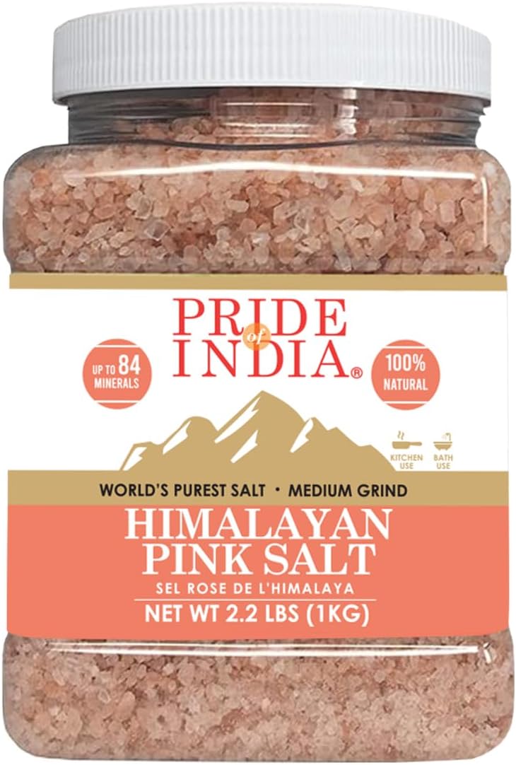 Pride Of India - Pure Himalayan Pink Salt - Enriched w/ 84+ Natural Minerals, Medium Grind 2.2 Pound (35.2oz) Jar - Himalayan Salt, Himalayan Pink Salt, Pink Himalayan Salt, Grind Salt, Pure Rock Salt