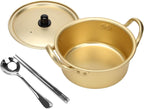 Korean Ramen Cooking Pot, AHIER Korean Ramen Noodle Pot With Lid, Spoon and Chopsticks (1pair), Fast Heating for Kitchen Cookware (Double handle) (6.3in)