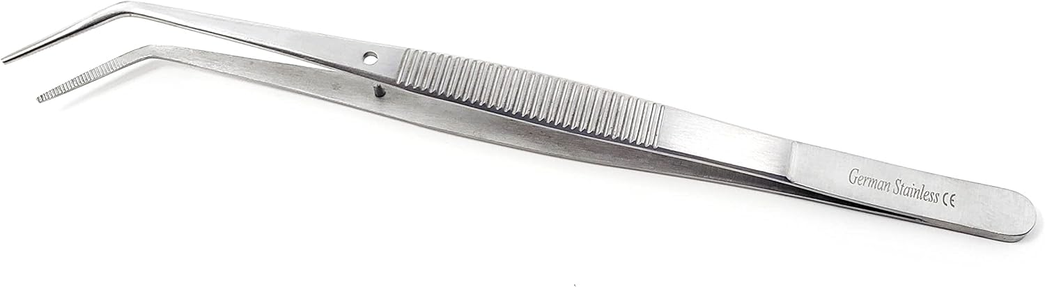 Lab Tweezers High Precision Forceps, 6" (15.2 cm), Fine Strong Angled Point tweezers, Stainless Steel