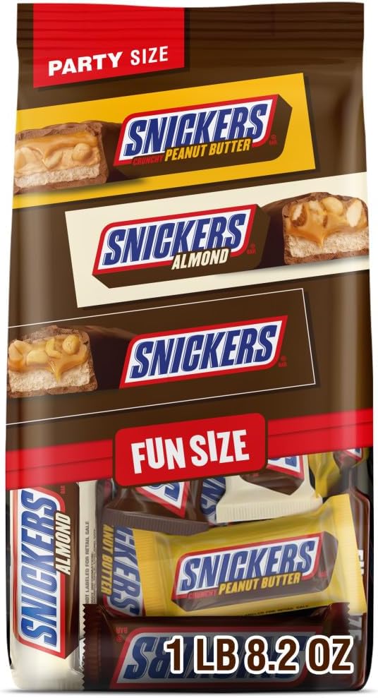 SNICKERS Original, Peanut Butter & Almond Fun Size Milk Chocolate Candy Bars Variety Assortment, Party Size, 24.02 Oz Bulk Bag