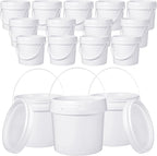 Leinuosen 16 Pcs 1 Gallon White Plastic Bucket with Handle and Lid Reliable Heavy Duty Barrel Pail Container Food Safe Bucket for Multipurpose Storage Paint Art Crafts Projects