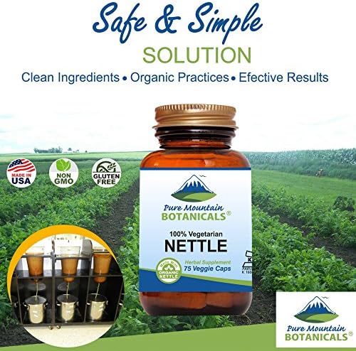 Pure Mountain Botanicals Stinging Nettle Leaf Capsules - Kosher Vegan Nettle Capsules with 500mg Organic Stinging Nettles Leaf