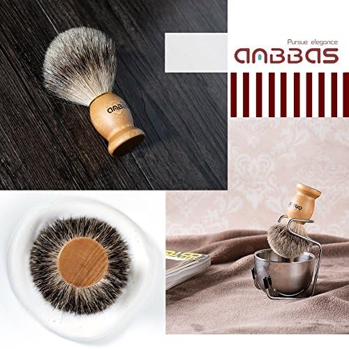 Anbbas 4in1 Badger Hair Shaving Brush Set, with Goat Milk Soap Refill,Stainless Steel Stand Holder and Soap Bowl,Perfect for Men Gift Baber Style Wet Shave