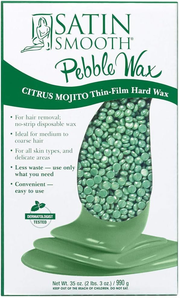 Satin Smooth Citrus Mojito Pebble Wax, Thin-Film Hard Wax for Medium to Coarse Hair, No-Strip Hair Removal Wax for All Skin Types, 35 oz