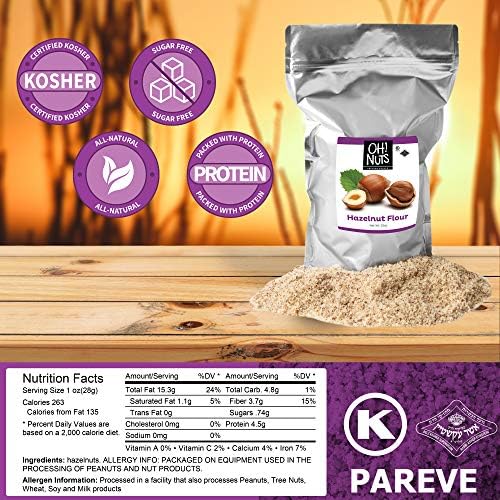Oh! Nuts Flour | Fresh Flour in Resealable Bulk Bag | Healthy Flour for Baking, Cooking & Eating Recipes | Certified Kosher, Dairy & Egg Free, Protein-Packed Low Sugar (Hazelnut Flour - 2 LB)