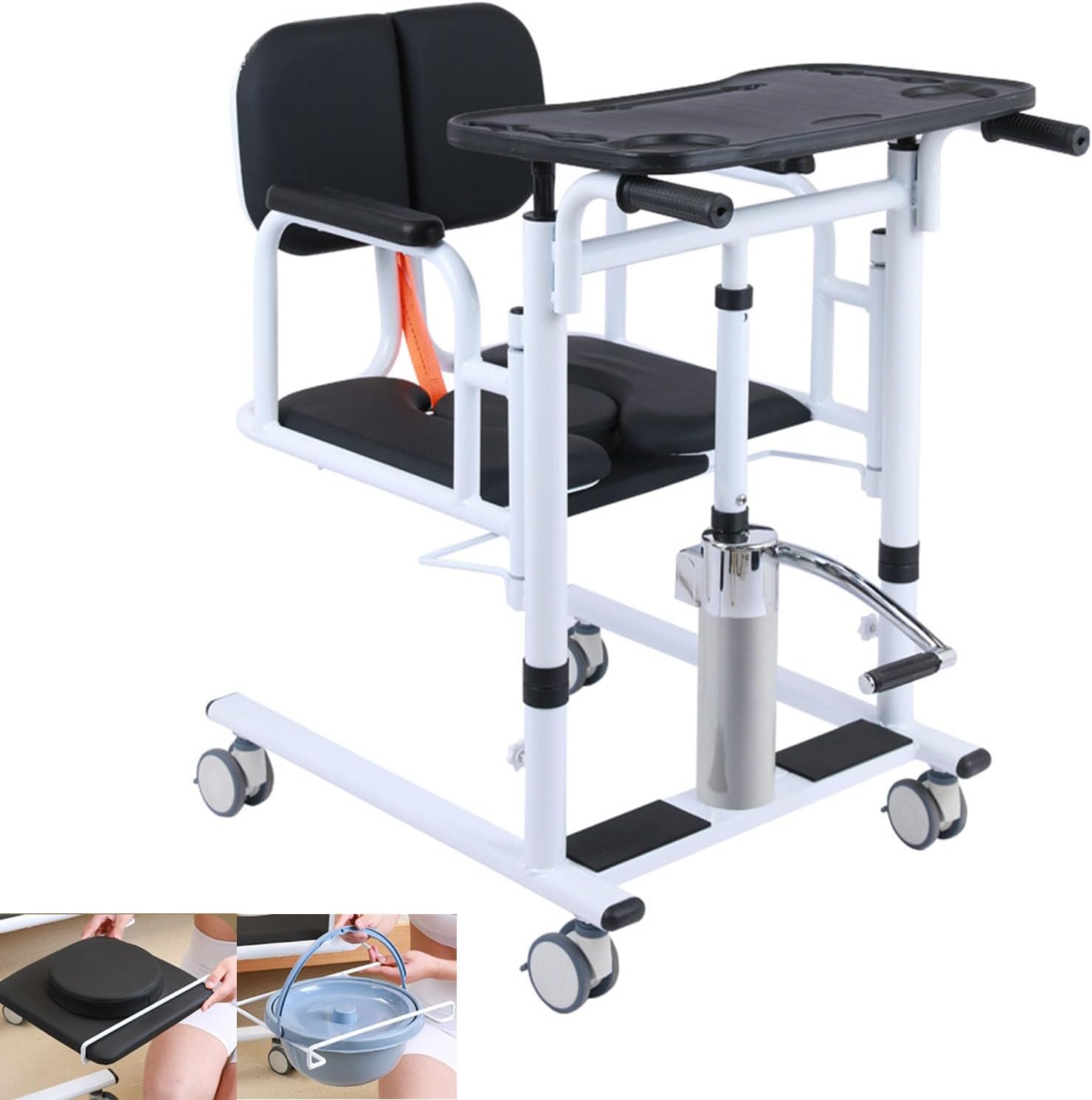 GeRRiT Patient Lift Transfer Chair for Home,180° Split Seat for Elderly,W/Potty,4 in 1 Height Adjustable Patient Transfer Chair for Seniors Elderly Handicapped,Bathroom Wheelchair (Black)
