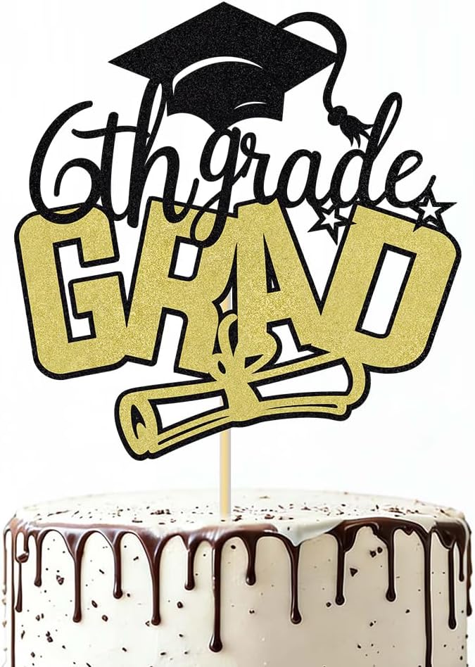 6th Grade Grad Cake Topper,Straight Outta 6th Grade Cake Topper - 2026 Grad Cake Decorations,Boys Girl Six Grade Graduation Party Decoration Supplies