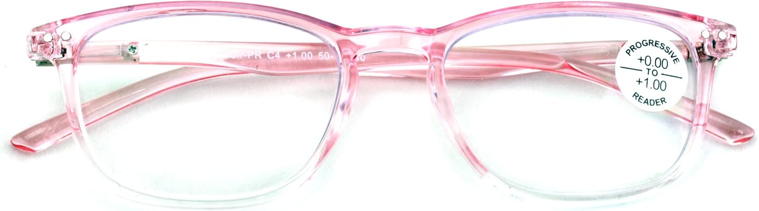 Lightweight Progressive Clear Bifocal Reading glasses - No Line or Bubble - Zero Power on Top Reader Translucent Slim