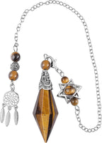 TUMBEELLUWA Reiki Healing Crystal Point Pendulum Dowsing Divination, Reiki Meditation Faceted Stone Pendant with Dream Catcher and Merkaba Star Chain, Tiger's Eye