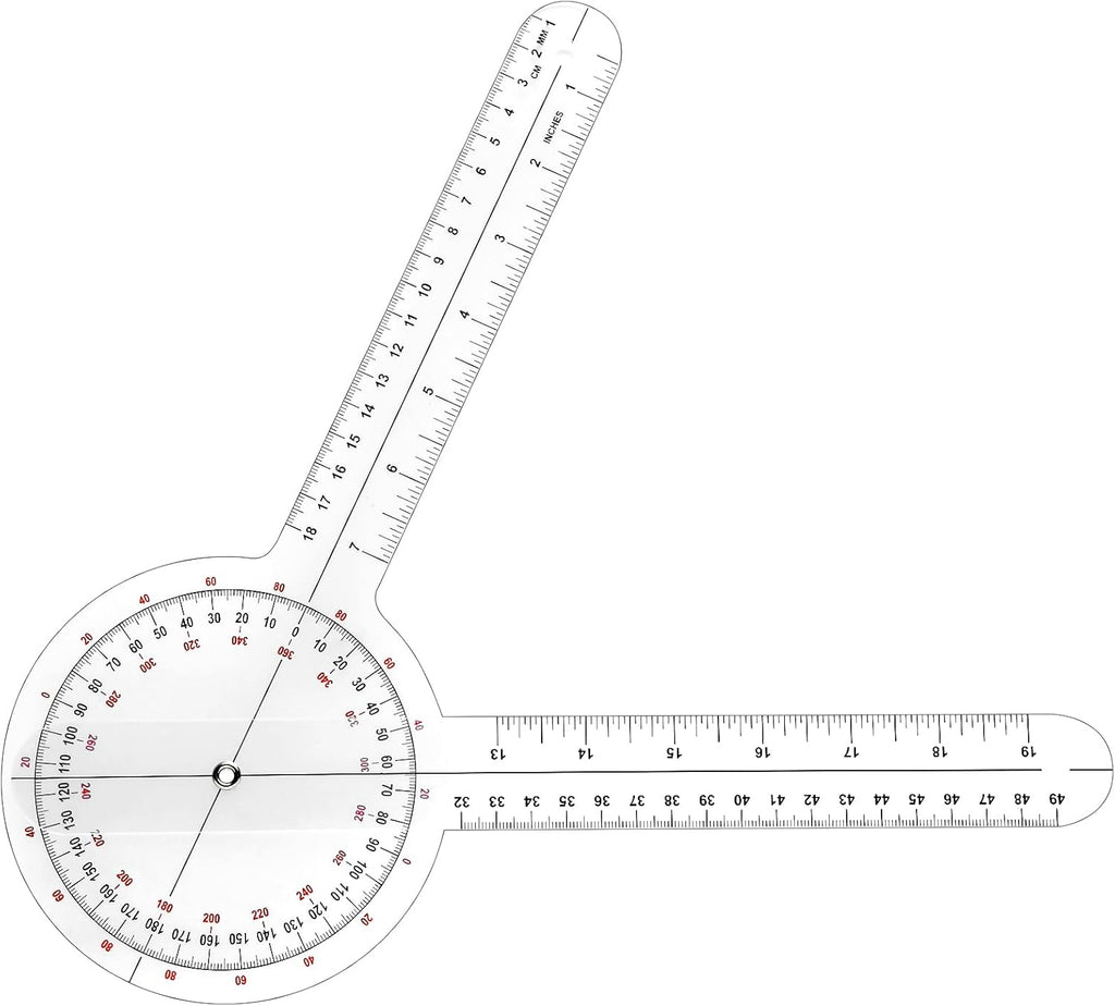 Goniometer 12 inch 360 Degree Protractor Transparent Orthopedic Angle Ruler Plastic Goniometer Professional Orthopedic Protractor Ruler for Physical Therapy Joint ROM,Rehab Sports Training(1 Pcs)