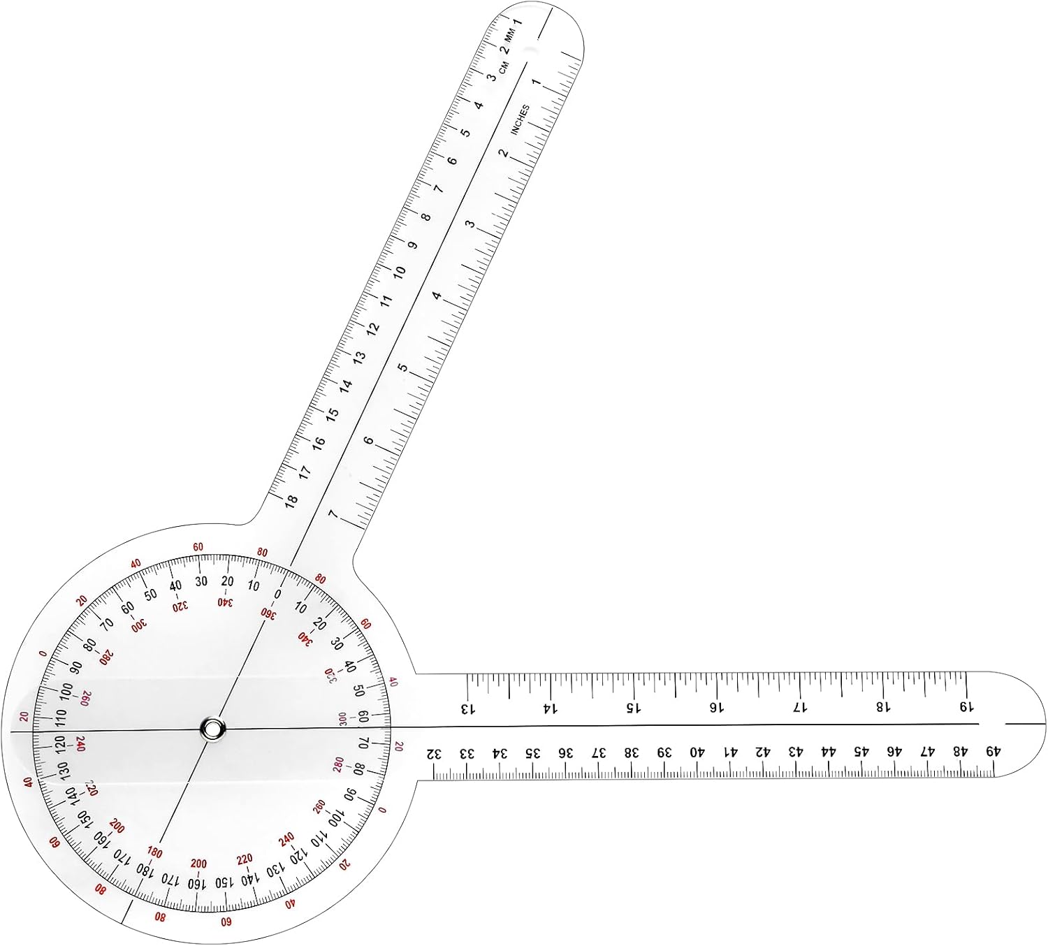 Goniometer 12 inch 360 Degree Protractor Transparent Orthopedic Angle Ruler Plastic Goniometer Professional Orthopedic Protractor Ruler for Physical Therapy Joint ROM,Rehab Sports Training(1 Pcs)
