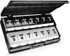 Extra Large Weekly Pill Organizer 2 Times a Day - Remtise Am/Pm Daily Pill Case Medicine Organizer, Push Button 7 Day Pill Box for Pills/Vitamin/Cod Liver Oil/Supplements (Black & White)