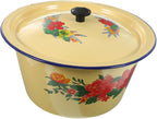 Vintage Enamel Basin with Lid Retro Hand-washing Bowl Multifunctional Enamel Container for Home Kitchen and Restaurant Use and Easy to Clean