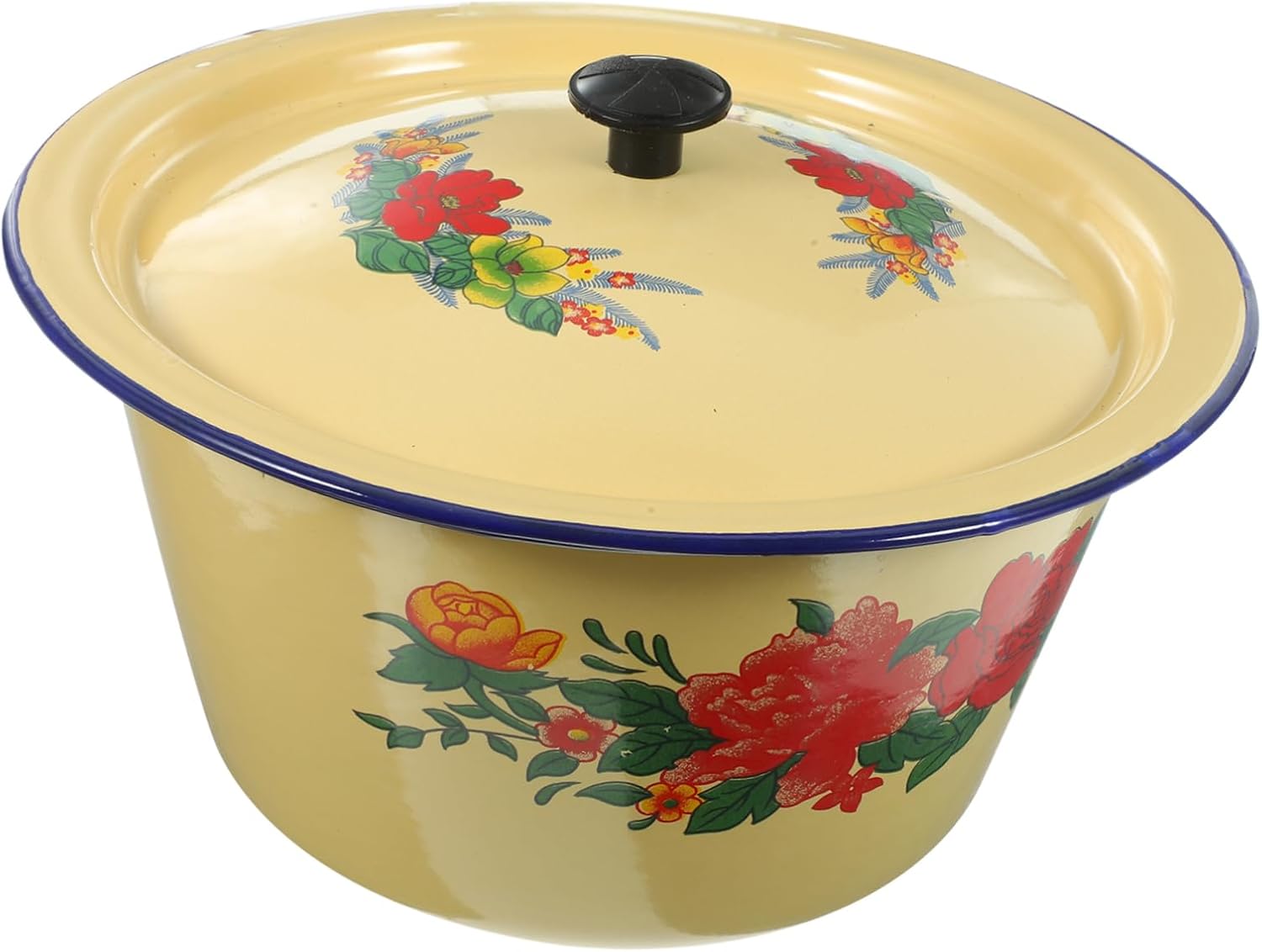 Vintage Enamel Basin with Lid Retro Hand-washing Bowl Multifunctional Enamel Container for Home Kitchen and Restaurant Use and Easy to Clean