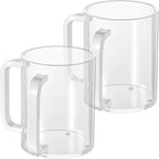 2 Pcs Judaica Hand Washing Cup with Dual Handles,5" Acrylic Clear Netilat Yadayim Cup lota for Bathroom(White Handle)