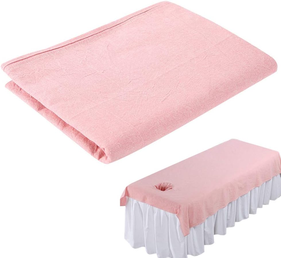 Massage Table Sheets with Hole, Massage Sheets,Beauty Massage Bed Sheets, Salon Massage SPA Couch Soft Cotton Bed Cover Protector with Face Breath Hole (Pink)