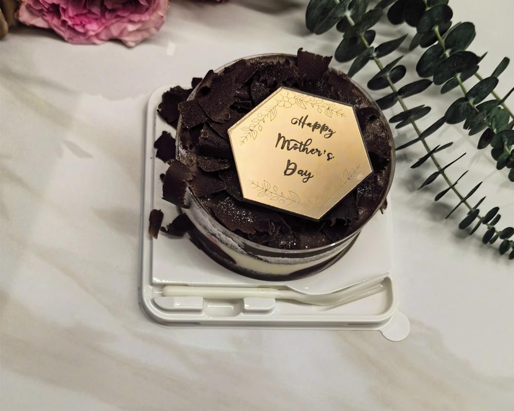 Set of 12pcs Hexagon Cake Topper Disc,Happy Mother's Day Mirror Acrylic Cake Discs,Topper Decor for Cupcake,Mini Acrylic Cake Toppers (Rose Gold)