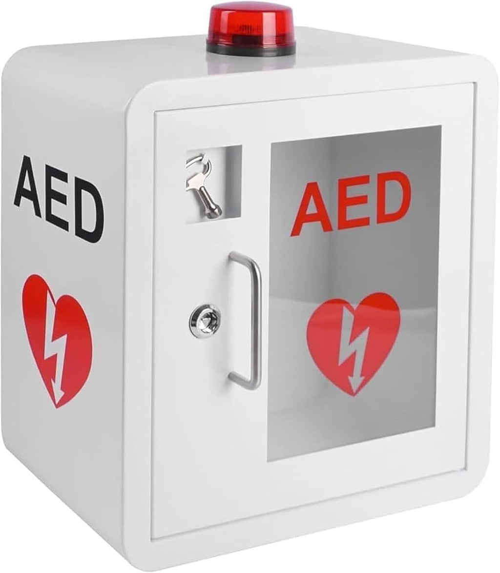 AED Defibrillator Storage Cabinet,Wall-Mounted Cardiac Defibrillation Alarm Box with Key and Alarm,Emergency AED Storage Cabinet,First Aid Case for Emergency Home,Office,Hospital
