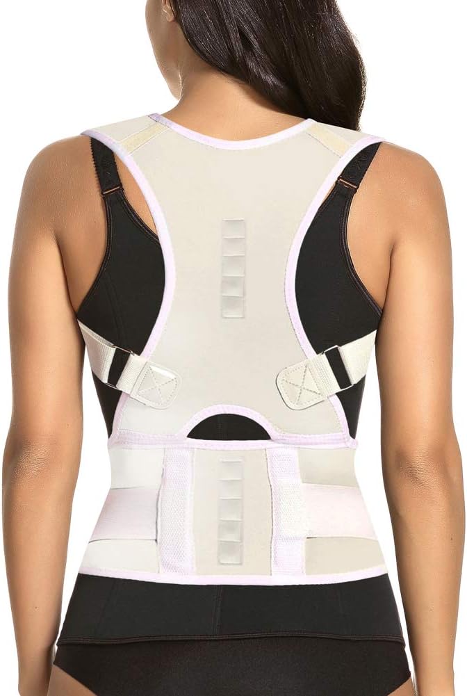 Thoracic Back Brace Posture Corrector - Magnetic Support for Neck Shoulder Upper and Lower Back Pain Relief - Perfect Posture Brace for Cervical Lumbar Spine - Fully Adjustable Belt (Beige, XX-Large)