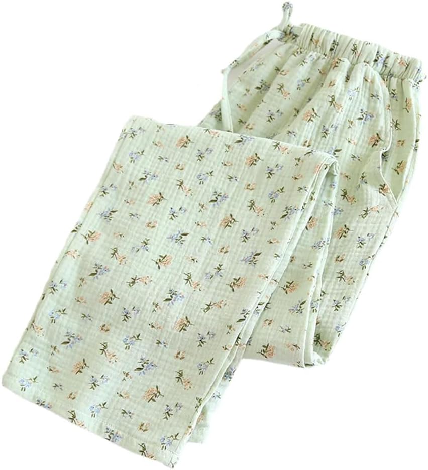 REHJJDFD Women's Floral Printed Pajama Pants Cotton Double Layered Single Pants Sleepwear