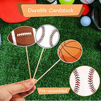 48 Pcs Sports Cupcake Toppers Cake Decorations, Sports Party Cupcake Picks, Baseball Basketball Soccer Football Tennis Volleyball Cake Toppers for Boy Kid Teen Adult Birthday Party Supplies, 6 Styles