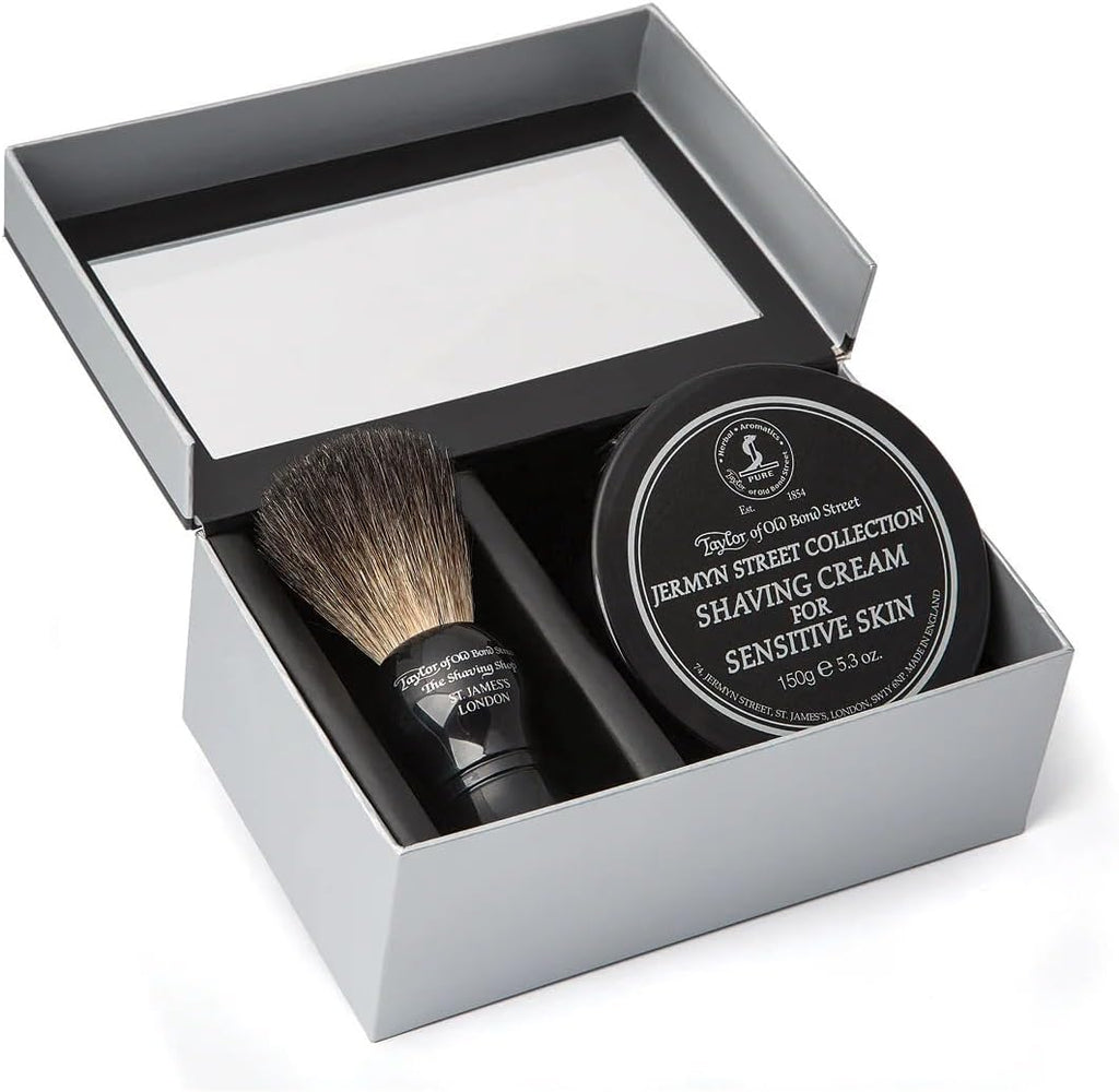 Taylor of Old Bond Street Black Pure Badger Shaving Brush and Jermyn St. Shaving Cream Bowl 150g Gift Set 2 pc shave set