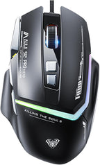 AULA S12Pro Wired Gaming Mouse,12800 DPI Optical Gamer Mouse with RGB Backlit,8 Programmable Buttons,Software Supports DIY Keybinds Rapid Fire Button (Renewed)