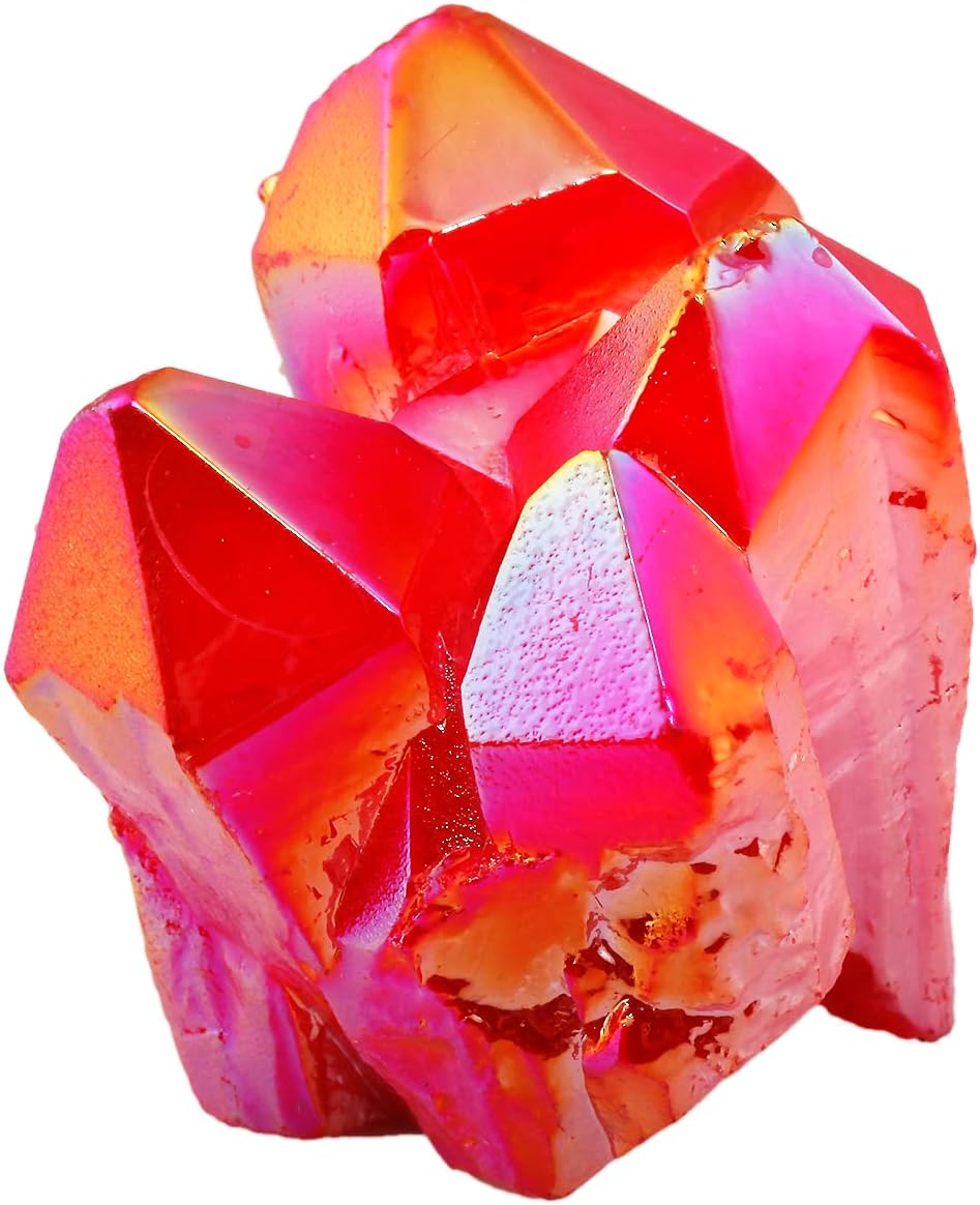 Rockcloud Healing Crystal Natural Titanium Coated Deep Red Rock Quartz Cluster Geode Druzy Home Decoration Gemstone Specimen