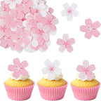 60 Pcs Cherry Blossom Cake Toppers, Paper Pink Flowers Cupcake Decorations for Wedding Baby Shower Birthday Party Food Supplies
