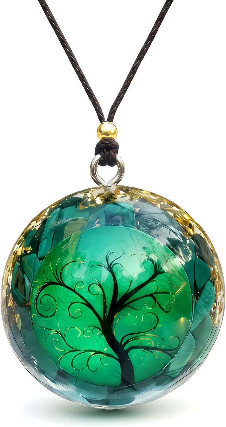 Handmade Orgone Pendant Malachite Chakra Gemstone Reiki Healing Crystals Chakra Orgonite Pendant Necklace for Good Luck Yoga Meditation Jewelry - Adjustable Rope (Green)