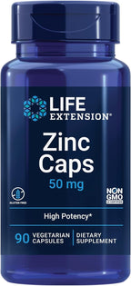 Life Extension Zinc Caps, zinc 50 mg, zinc Citrate, Support The Body's Immune defenses, Ultra-absorbable, Vegetarian, Non-GMO, Gluten-Free, 90 Vegetarian Capsules