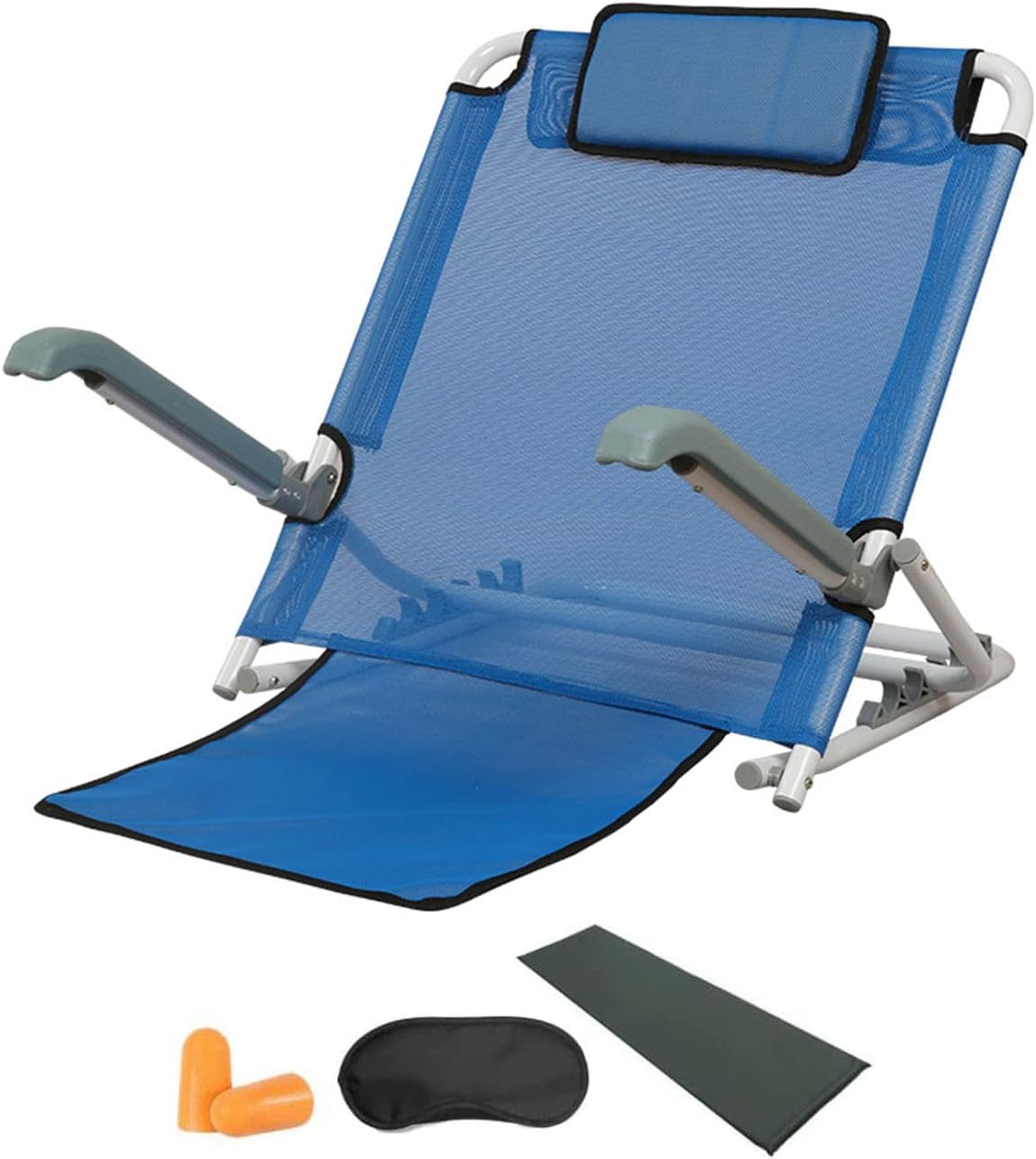 Beach Chair Reading Bed Rest Pillows,Adjustable Bed Backrest,Lifting Bed Backrest Portable Folding Adjustable Sit-Up Back Rest,Neck Lumbar Back Support with Head Pillow,Blue