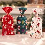 25pcs Christmas Candy Bag, Santa Claus Snowmen Pattern, Christmas Party Gift Packaging Bag Decor Candy Bags