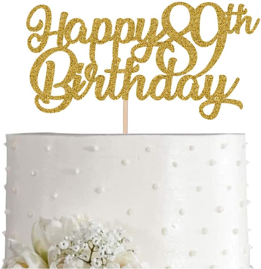 89th Birthday Cake Topper, Gold Glitter Cheers To 89 Years Party Decoration, Supply
