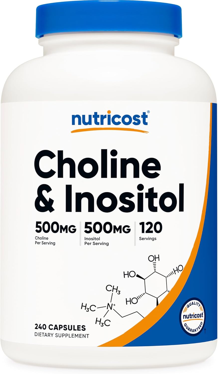 Nutricost Choline & Inositol Supplement (1,000mg) 240 Capsules - 500mg Choline, 500mg Inositol, GMO-Free, Gluten-Free, 120 Servings