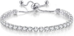 Tennis Bracelets for Women White Gold Plated Diamond AAA+ Cubic Zirconia CZ Dainty Classic Adjustable Slider Bracelet Silver Fashion Jewelry Wedding Gift