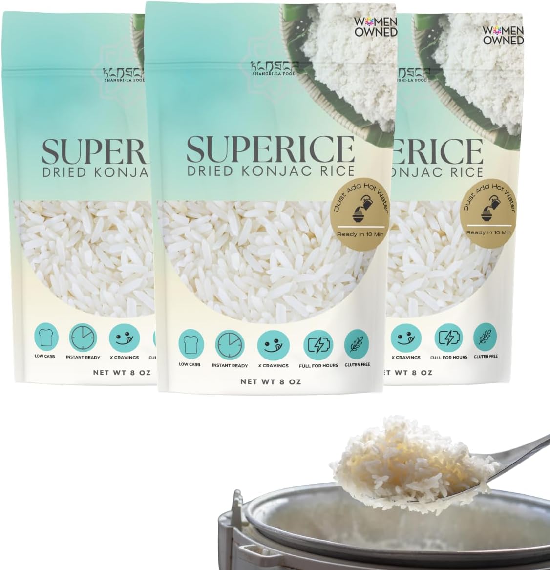 Low Carb Keto Rice - Gluten-Free, Keto Friendly, Plant Based, Made with Dried Konjac Rice - 24 ounces (Pack of 3)